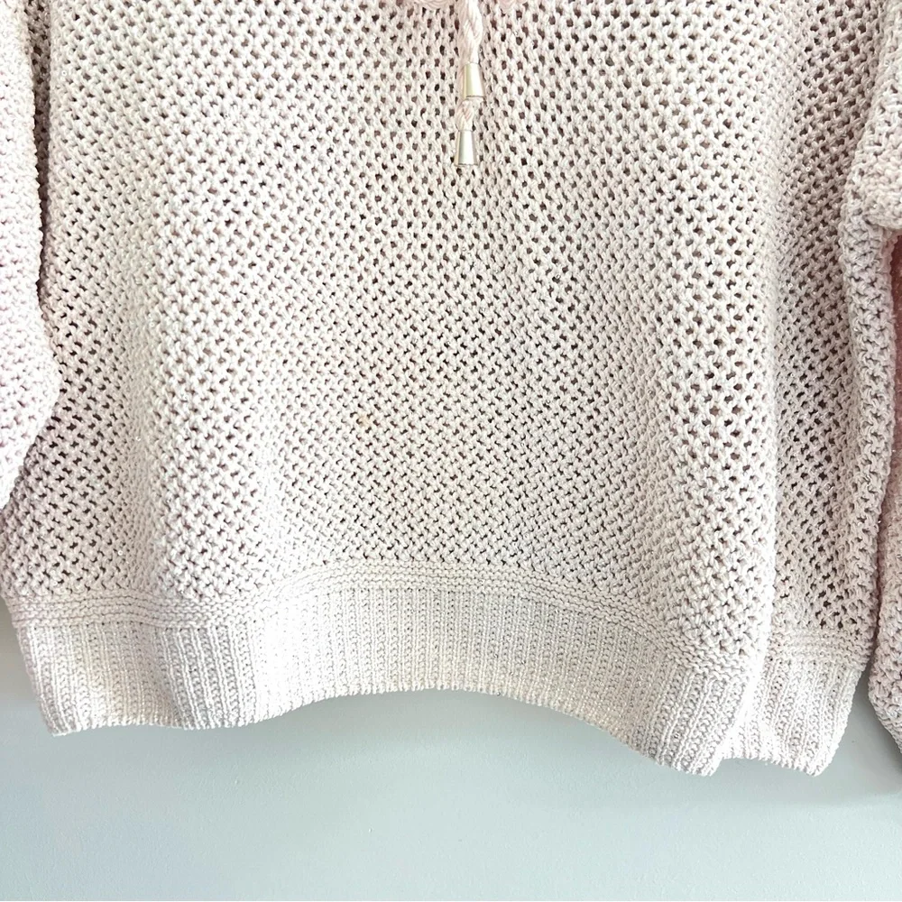 JOIE Cream Metallic Glitter Shimmer Sequins Open Knit Lace Up Sweater Sz XL